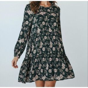 Women's Knox Rose Green Floral Full Coverage Ruffle Flare Mini Dress Extra Small